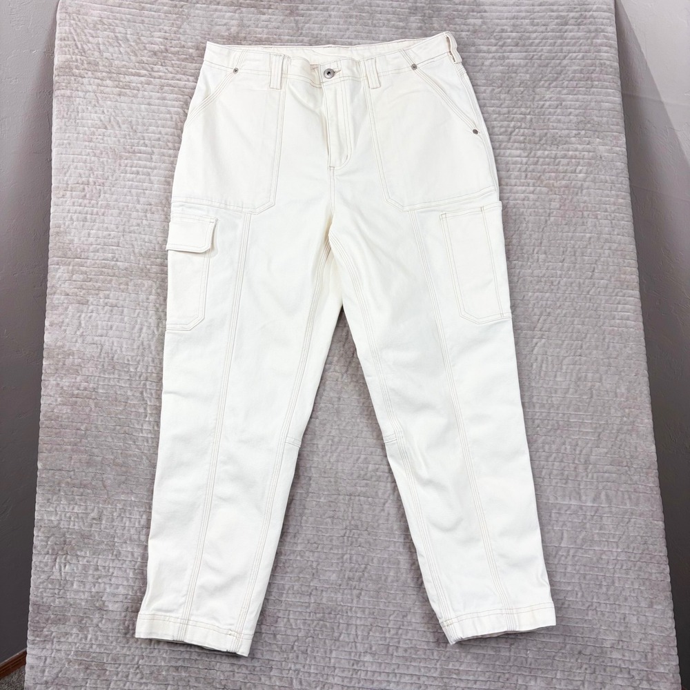 Duluth Trading Co Womens 14 Regular‎ Off White Canvas Cargo Pants 55830 Cream